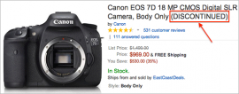 Permalink to Canon EOS 7D DSLR camera listed as discontinued at Amazon Canon-EOS-7D-camera-discontinued
