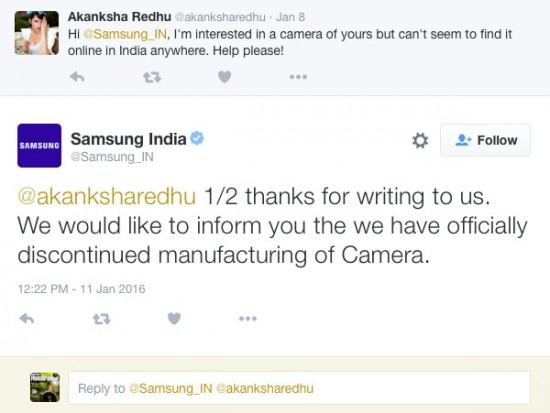 Samsung discontinued manufacturing of cameras
