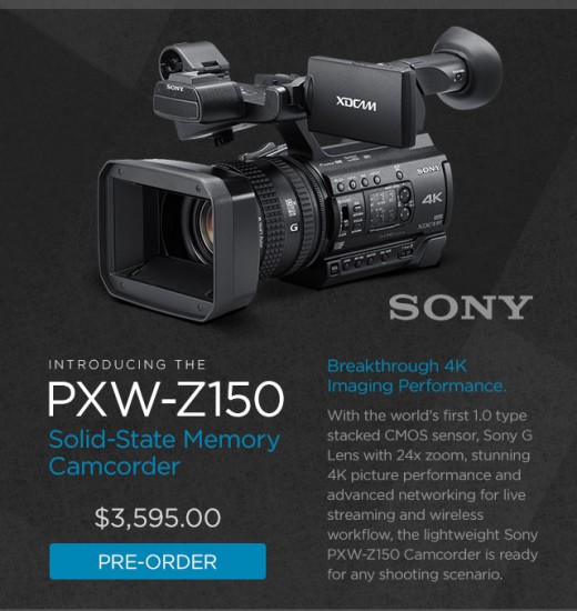 Sony PXW-Z150 4K Solid-State Memory Camcorder