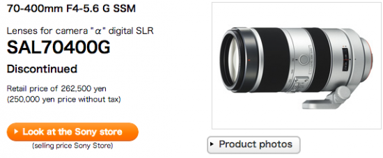 Sony 70-400 lens discontinued