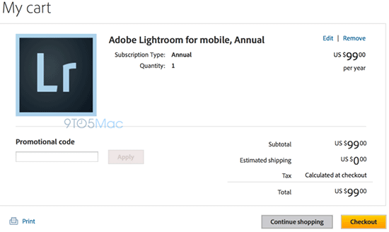 lightroom ipad cost