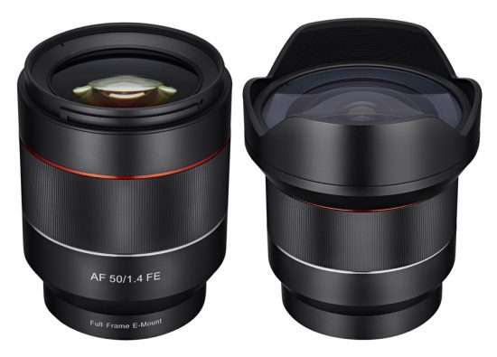 Samyang 4mm f:2.8 50mm f:1.4 AF lenses for Sony E mount