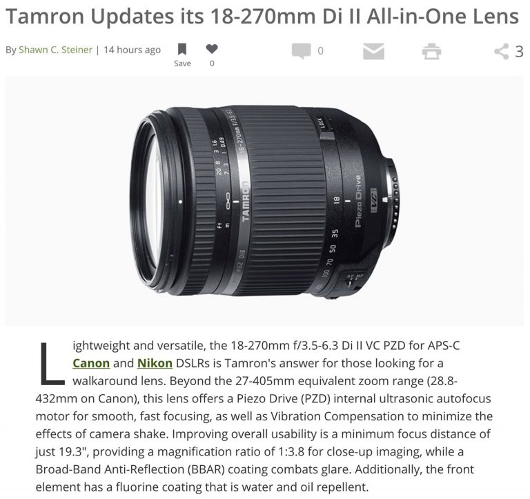 Tamron updates its 18270mm f/3.56.3 Di II VC PZD lens Photo Rumors