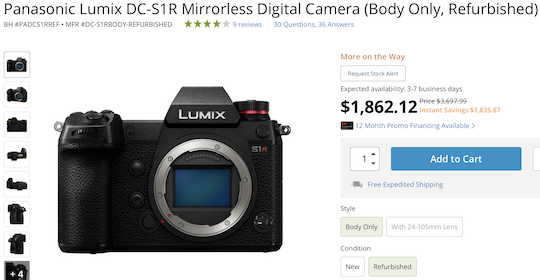 Deal of the day: refurbished Panasonic S1R camera for half price ...