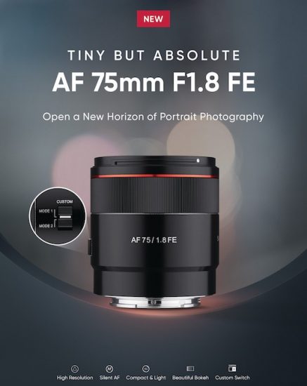 Samyang AF 75mm f/1.8 FE lens officially announced - Photo Rumors