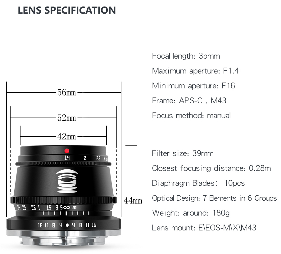 TTArtisan 35mm F1.4 APS-C M43 Manual Focus Lens for Nikon Z Mount Camera Like Z50 