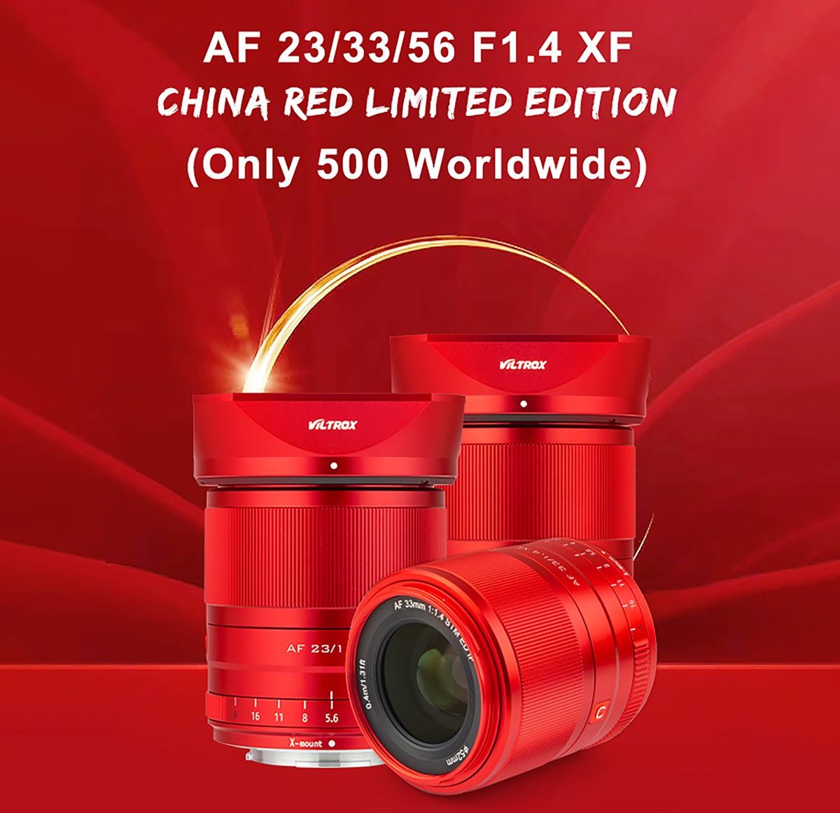 The new red Viltrox limited edition 23/33/56mm XF lenses for Fuji 