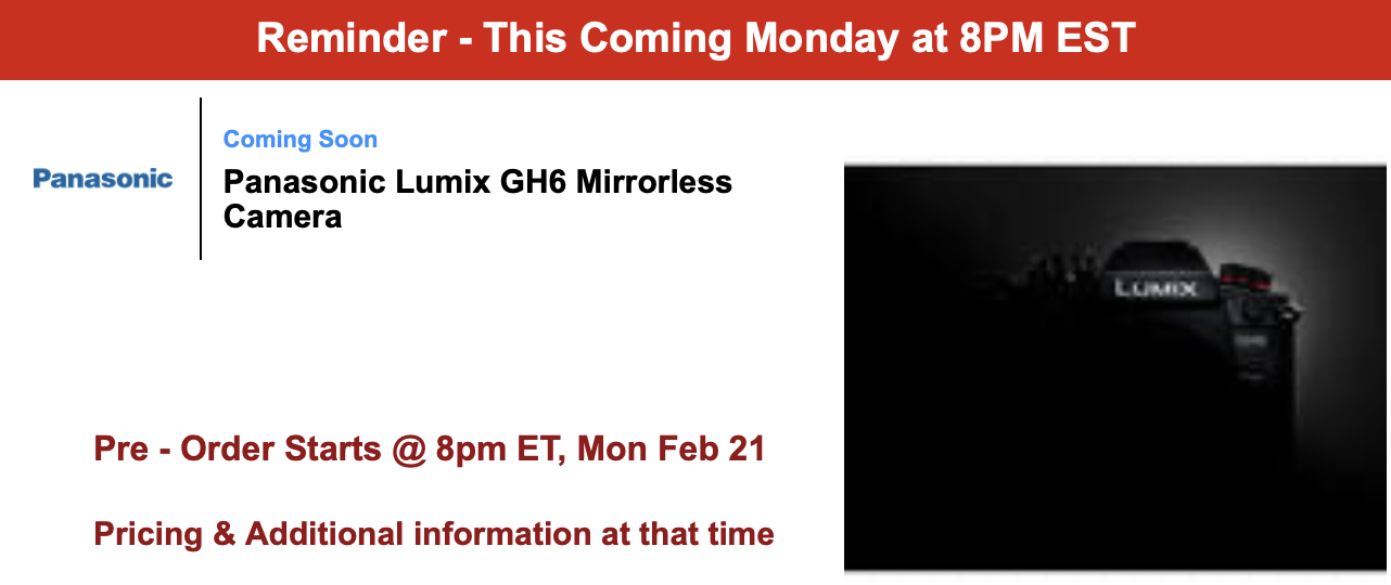 Panasonic Lumix GH6 camera announcement tomorrow Photo Rumors