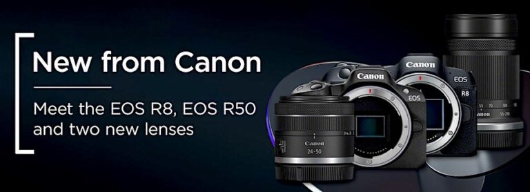 Canon EOS R8 + EOS R50 cameras and RF 24-50mm + RF-S 55-210mm lenses