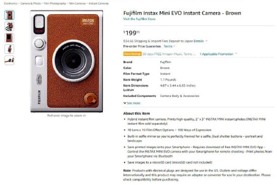 Fujifilm Instax Mini Evo Brown • See best price »