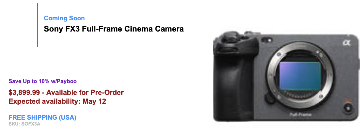 SONY FX3A 新型モデル Sony quietly announced a new FX3A camera - Photo Rumors