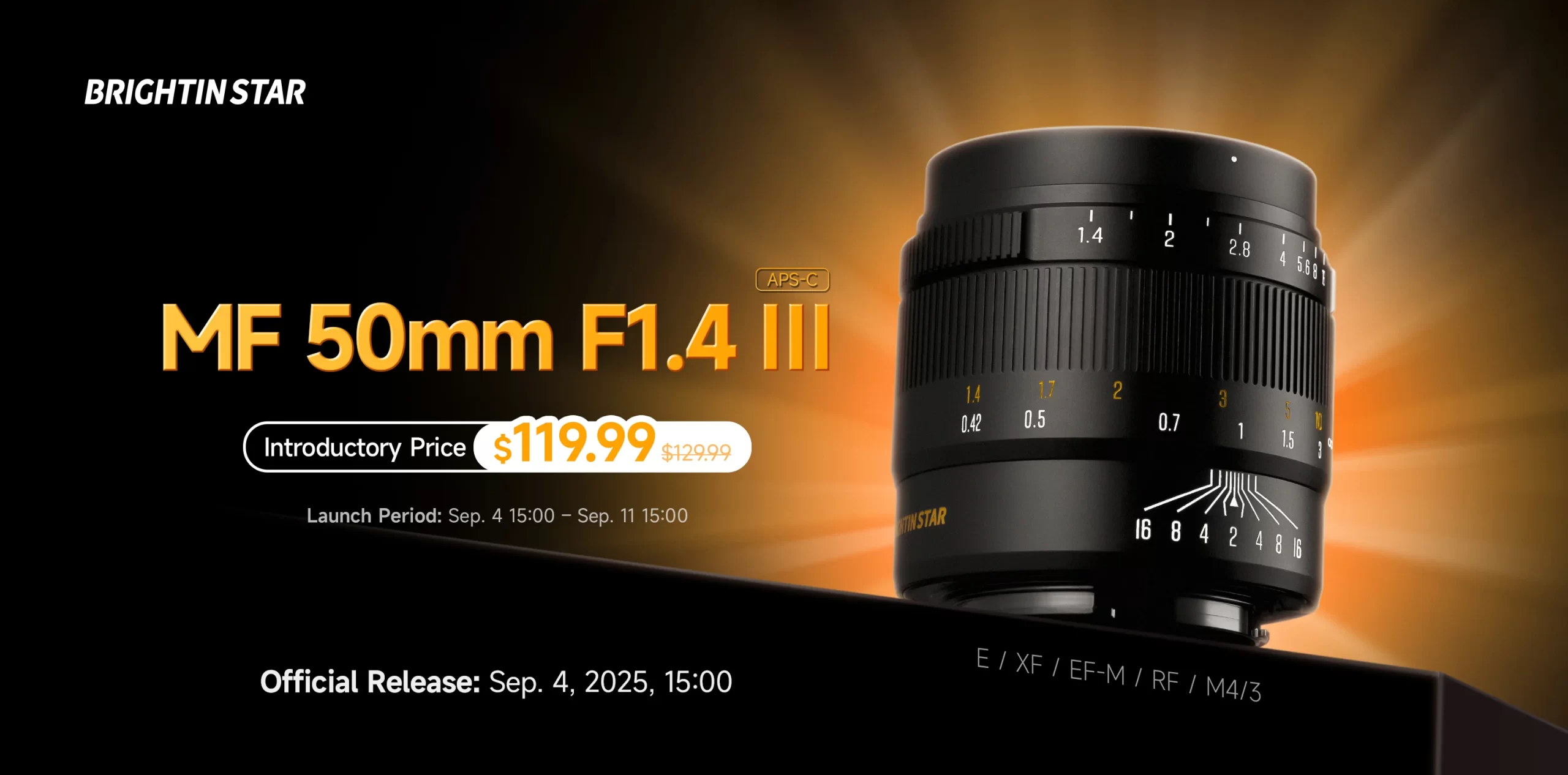 New: Brightin Star 50mm f/1.4 III APS-C manual focus lens for MFT