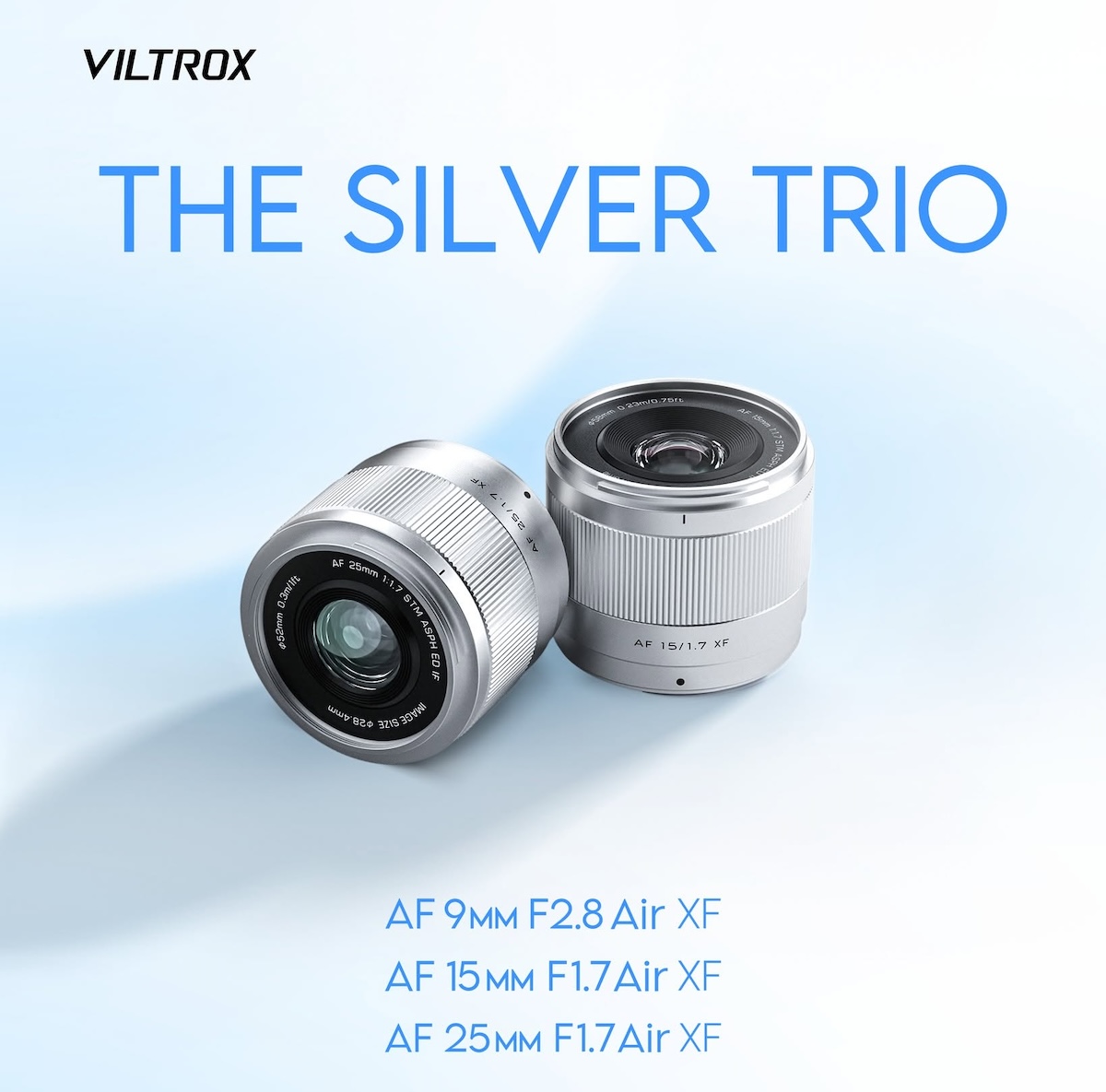 Viltrox Air 9mm, 15mm, 25mm APS-C Lenses Now in Silver for Fuji X